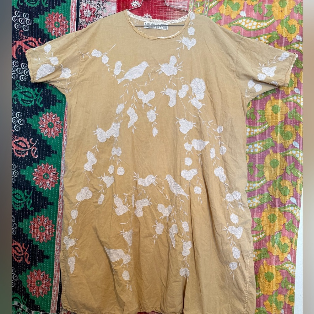 Magnolia Pearl Tan Dress with White Floral Design